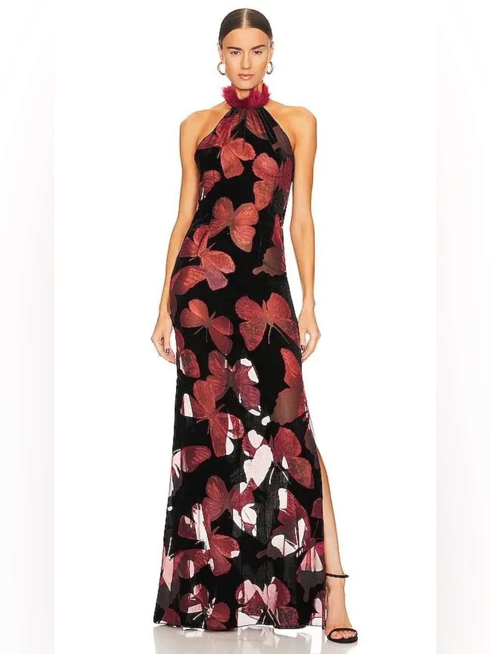Kim Shui Revolve Runway Butterfly Silk Velvet Halter Cutout Maxi Gown